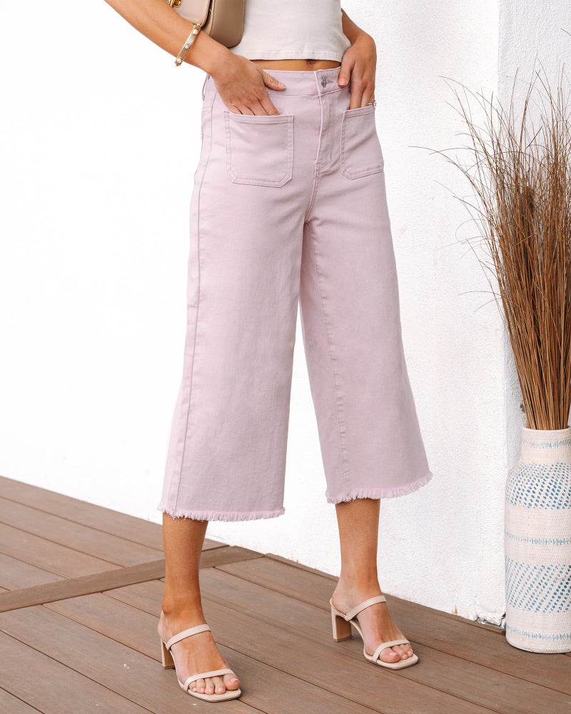luvamia Capris Jeans for Women Wide Leg High Waisted Trendy Raw Hem Patch Pocket Cropped Stretchy Denim Capri Pants Summer Clothes for Women Hushed Violet Medium Fits Size 8 Size 10 - Image 3