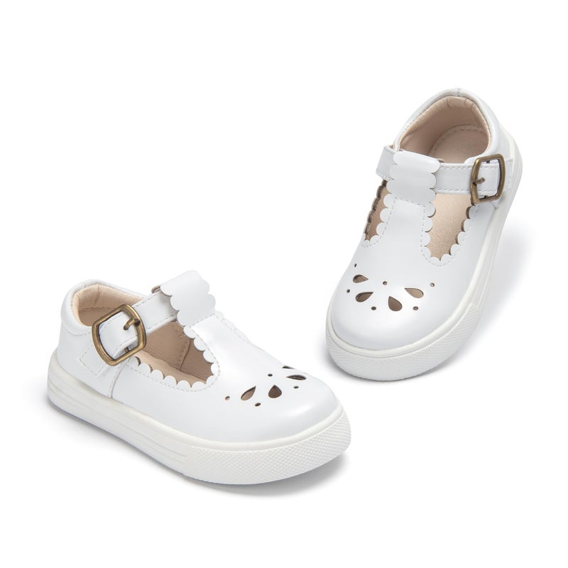 THEE BRON Toddler Girls Casual Sneakers Stylish Comfy T-Strap Everyday Shoes(AS410 Toddler,White/7M) - Image 1
