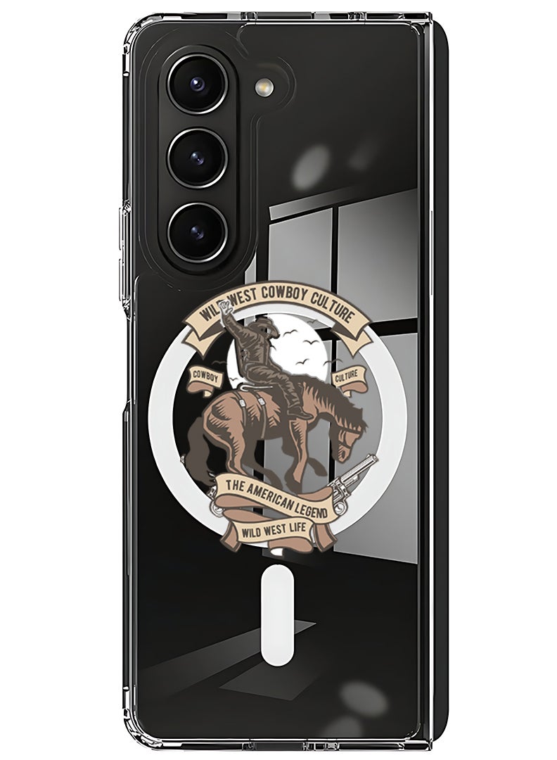 Theodor Magnetic Case for Samsung Galaxy Z Fold 5 Compatible with MagSafe Wireless Charging, Shockproof Phone Bumper Cover Wild west cowboy - Image 1