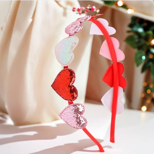 syyoo Valentines Day Headband Glitter Heart Headbands Colorful Sequin Headwear Hair Accessories Cute Red Heart Hairband Pink White Bling Headpiece Holiday Supplies for Girls Women - Image 2