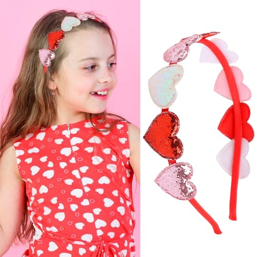 syyoo Valentines Day Headband Glitter Heart Headbands Colorful Sequin Headwear Hair Accessories Cute Red Heart Hairband Pink White Bling Headpiece Holiday Supplies for Girls Women - Image 1