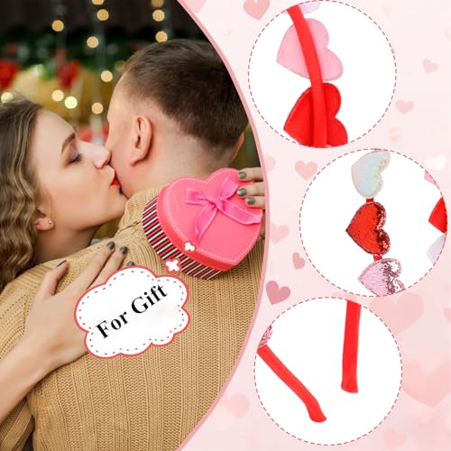 syyoo Valentines Day Headband Glitter Heart Headbands Colorful Sequin Headwear Hair Accessories Cute Red Heart Hairband Pink White Bling Headpiece Holiday Supplies for Girls Women - Image 5