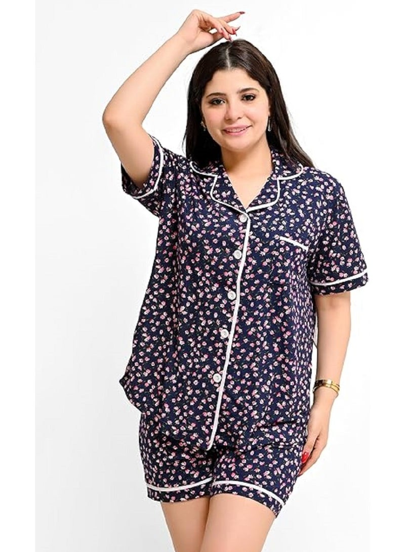 Women's Tring Summer Pajama Set Of 2 Pieces T-Shirt And Shorts - Different Graphics And Specially Designed For Comfort And Freshness