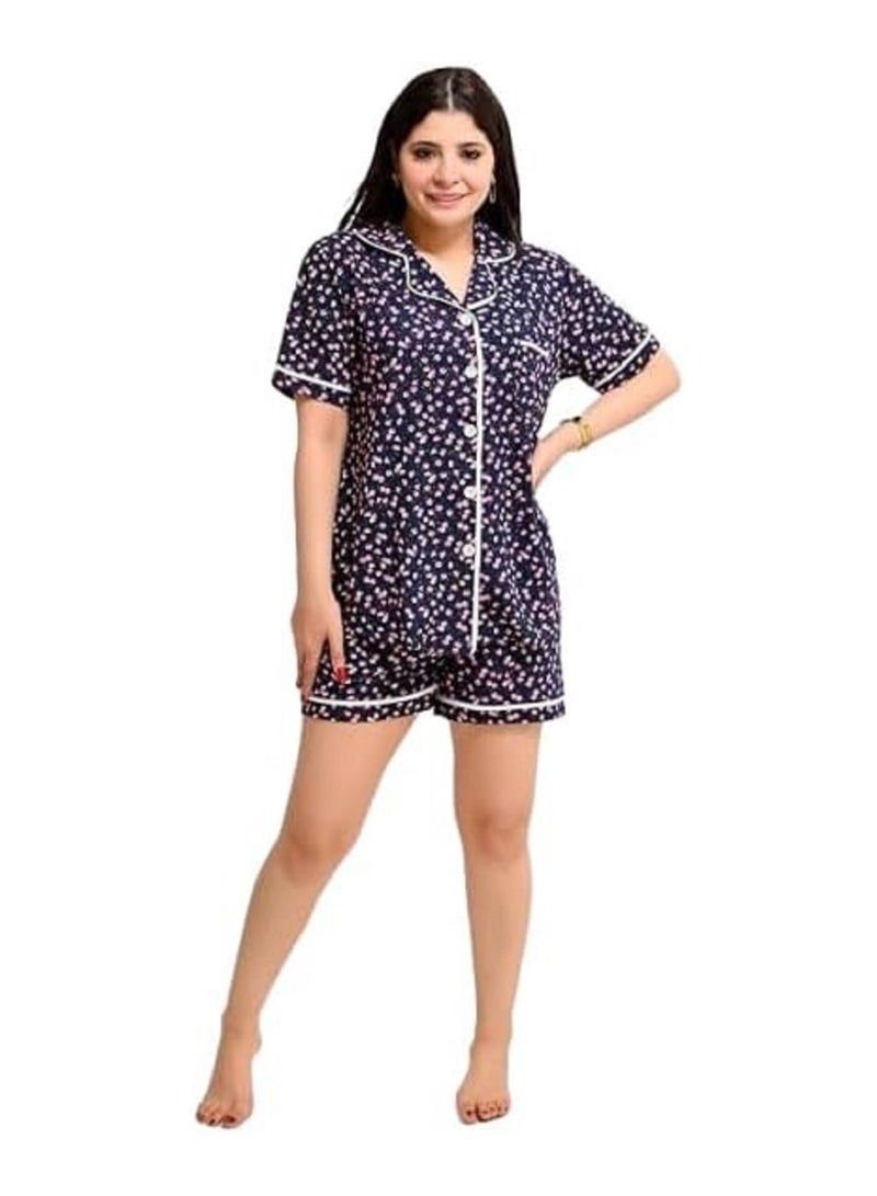 Women's Tring Summer Pajama Set Of 2 Pieces T-Shirt And Shorts - Different Graphics And Specially Designed For Comfort And Freshness