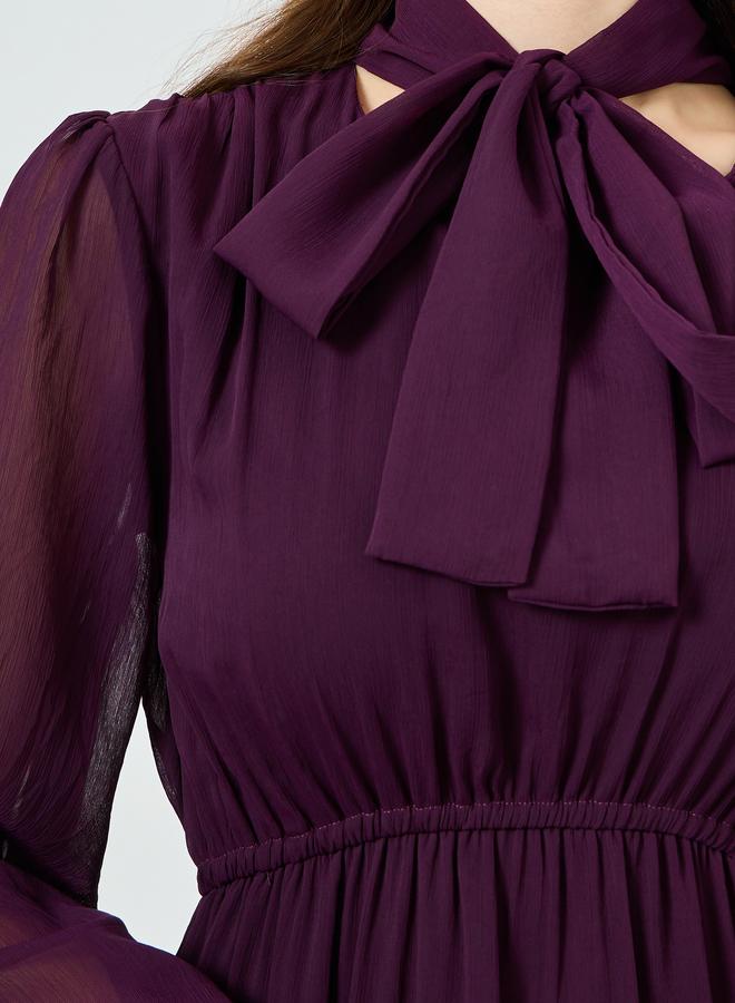 Styli Women Purple Tiered Maxi Dress with Tie-Up Neck - Image 4