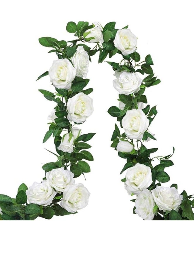 DUNISO 3 قطع من زهور الورد الأبيض الصناعية [إكليل] زهور حريرية مزيفة من الكروم البيضاء معلقة على شكل وردة لبلاب لحفلات الزفاف وخلفية الحديقة وحفلات الخطوبة وديكور الاستقبال - Image 3