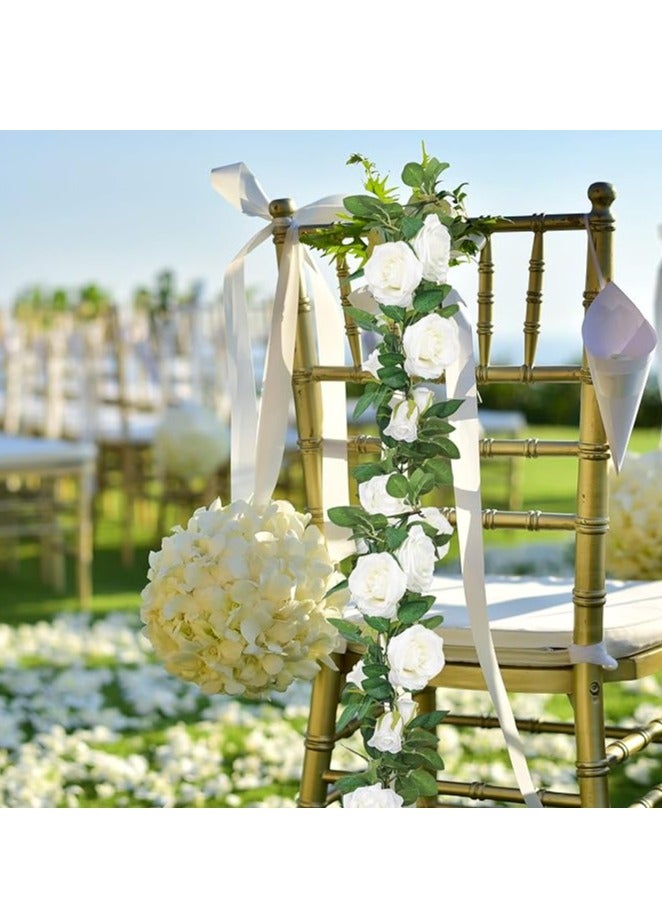 DUNISO 3 قطع من زهور الورد الأبيض الصناعية [إكليل] زهور حريرية مزيفة من الكروم البيضاء معلقة على شكل وردة لبلاب لحفلات الزفاف وخلفية الحديقة وحفلات الخطوبة وديكور الاستقبال - Image 4