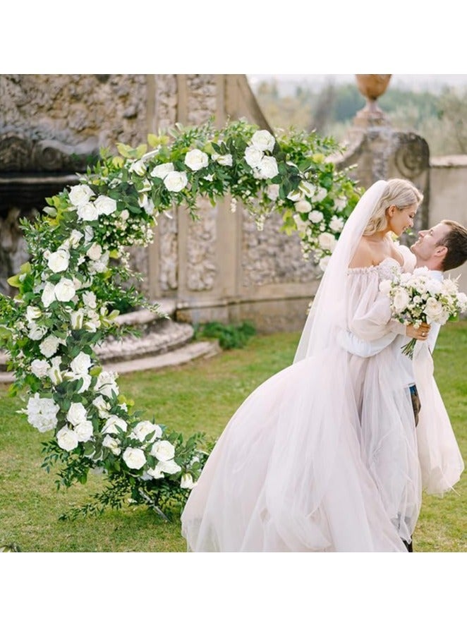 DUNISO 3 قطع من زهور الورد الأبيض الصناعية [إكليل] زهور حريرية مزيفة من الكروم البيضاء معلقة على شكل وردة لبلاب لحفلات الزفاف وخلفية الحديقة وحفلات الخطوبة وديكور الاستقبال - Image 5