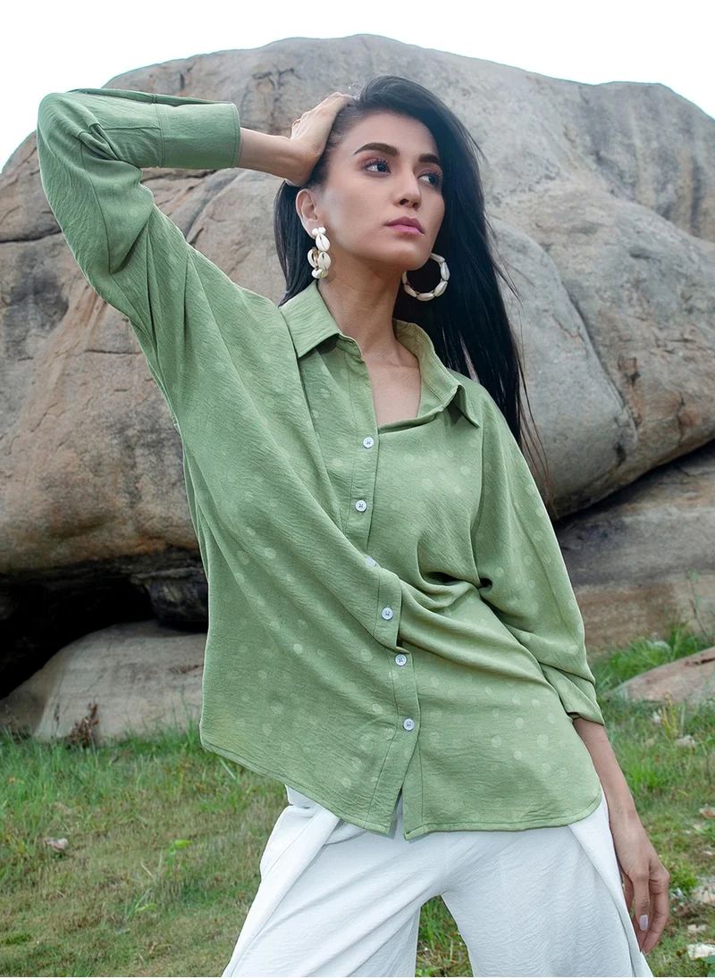 PINACOLADA Women's Pistachio Green Polka Dot Shirt