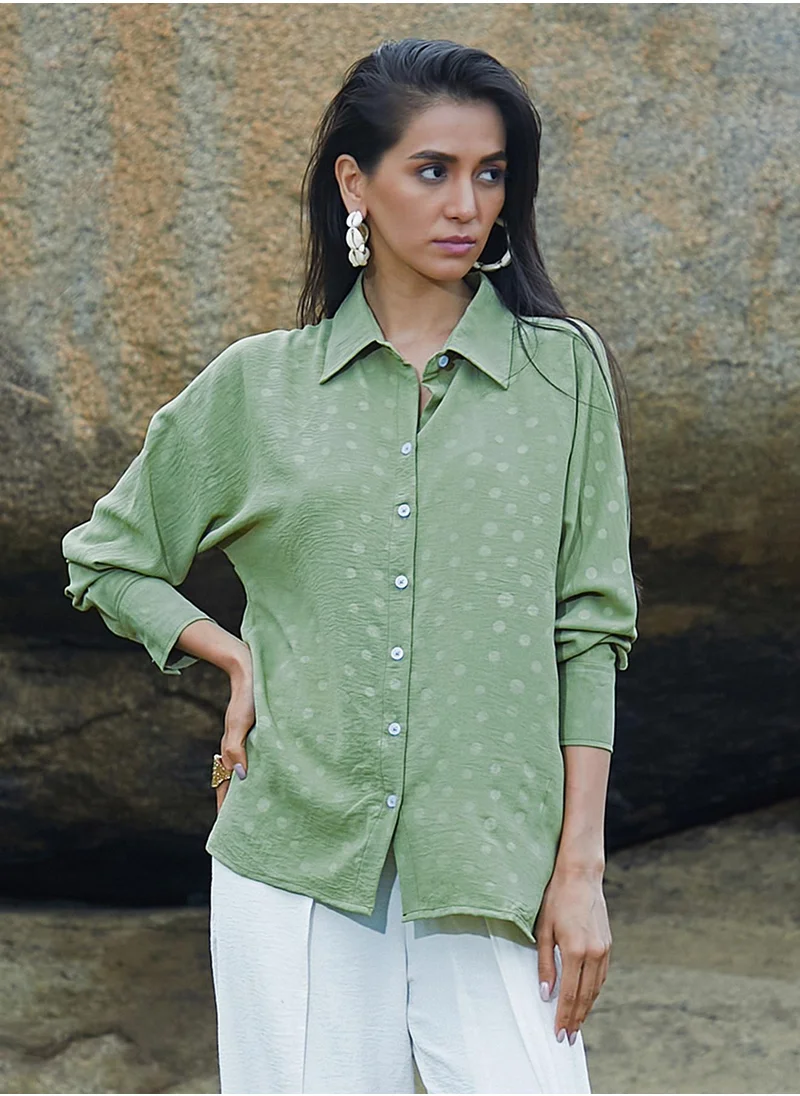 PINACOLADA Women's Pistachio Green Polka Dot Shirt