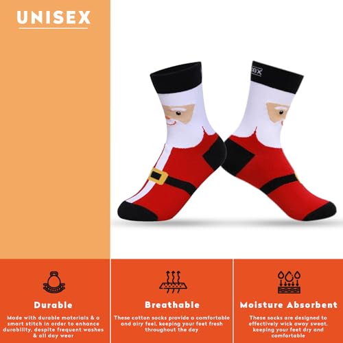 Supersox Christmas Crew Socks for Men & Women - Breathable Combed Cotton - Sweat Absorbent - Anti Odour, Ideal for Gifts, Free Size, Pack of 4 (Santa, Reindeer, Snow Flakes & Polka dots) - Image 4