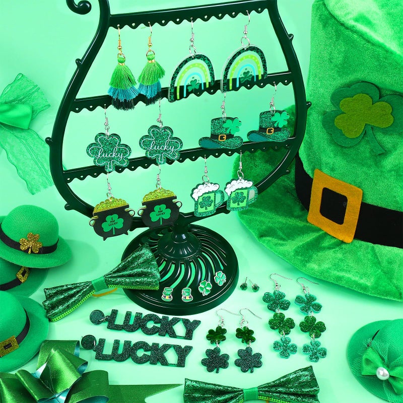 LUYI 12 Pairs St Patricks Day Earrings, Green Clover Shamrock Dangle Stud Dangle Earrings for Women St. Patrick's Day Accessorie Jewelry Gift - Image 4