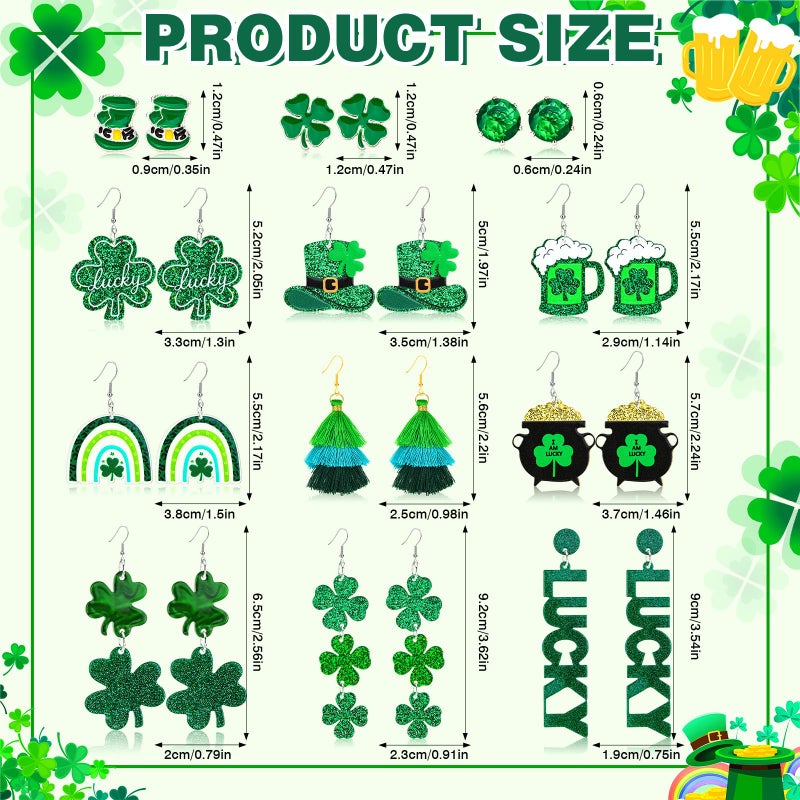 LUYI 12 Pairs St Patricks Day Earrings, Green Clover Shamrock Dangle Stud Dangle Earrings for Women St. Patrick's Day Accessorie Jewelry Gift - Image 2