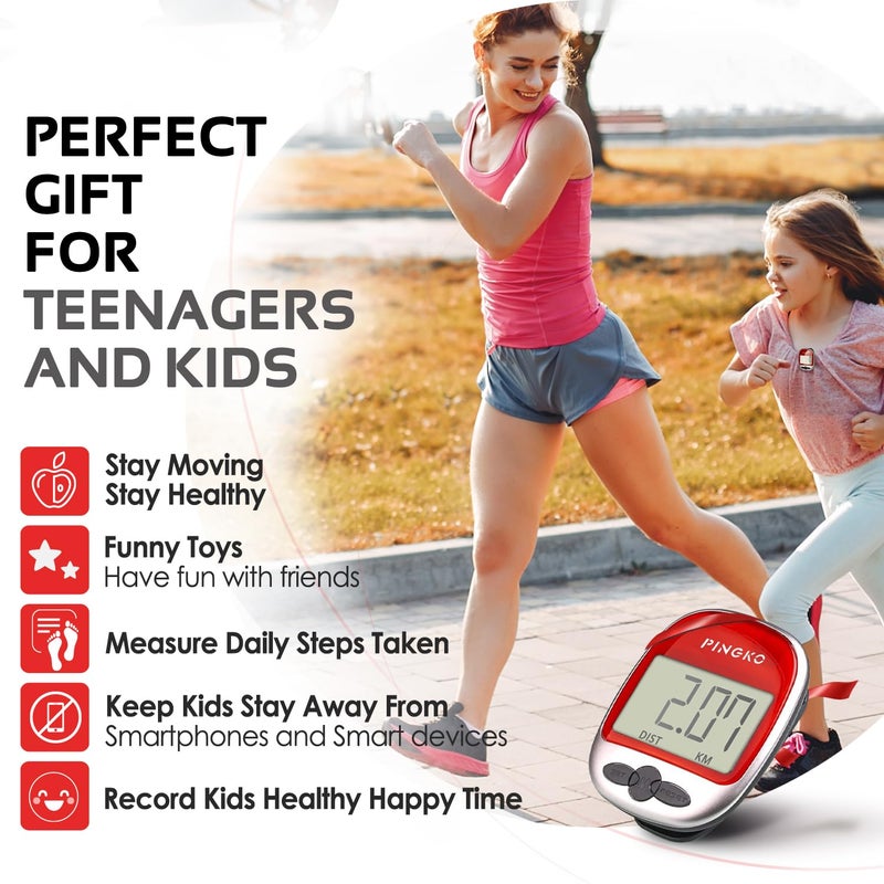 PINGKO Best Pedometer for Walking Accurately Track Steps Multi-Function Portable Sport Pedometers Step/Distance/Calories/Counter - Redâ€¦ - Image 4