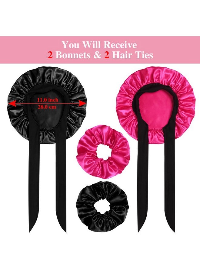 Heniho 2+2 Satin Bonnets With Scrunchies For Kids, Cute Hair Bonnets For Girls Sleeping Curly Hair, F - Image 2