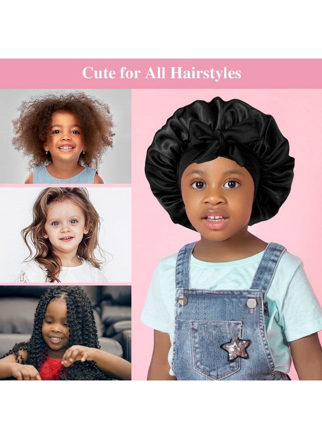 Heniho 2+2 Satin Bonnets With Scrunchies For Kids, Cute Hair Bonnets For Girls Sleeping Curly Hair, F - Image 3