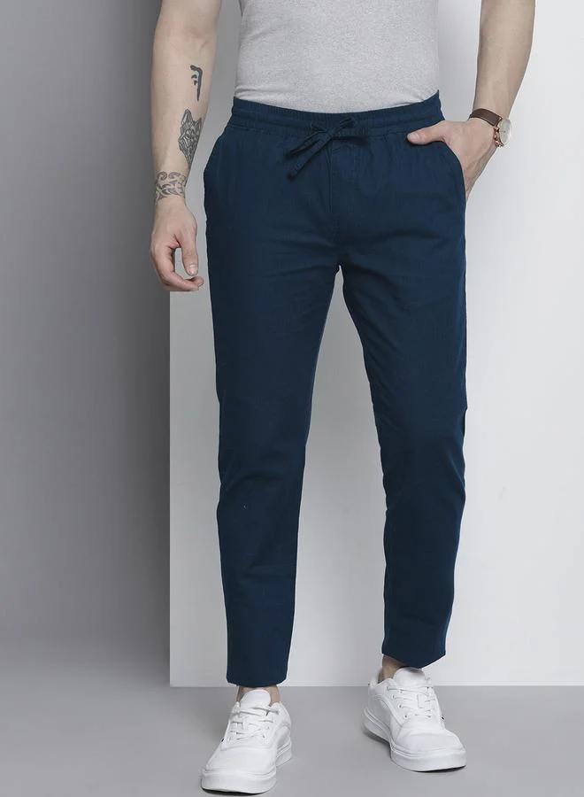 The Indian Garage Co Men Slim Fit Mid Rise Linen Jogger Pants