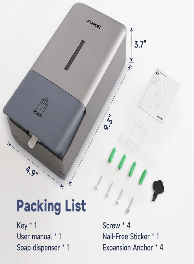 AIKE Wall Mount Liquid Soap Dispenser for Commercial Bathroom 27oz Large Capacity Manual Push Pump Silver - Image 5