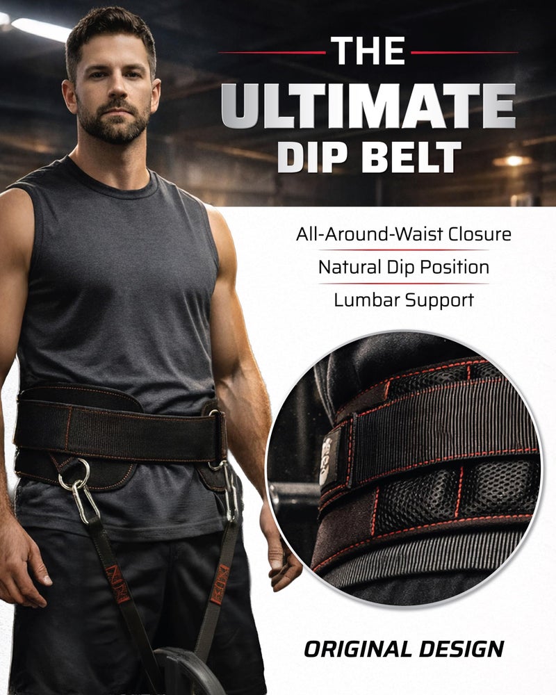 THEFITGUY Dip Belt with Strap â€“ No Slip Secure Closure | 250lb Heavy Duty | Belt Squat Attachment, Weighted Dips, Pull Ups | Structured Back Support | 45-Degree Angle Rings, 2 Snap Hooks Included - Image 2