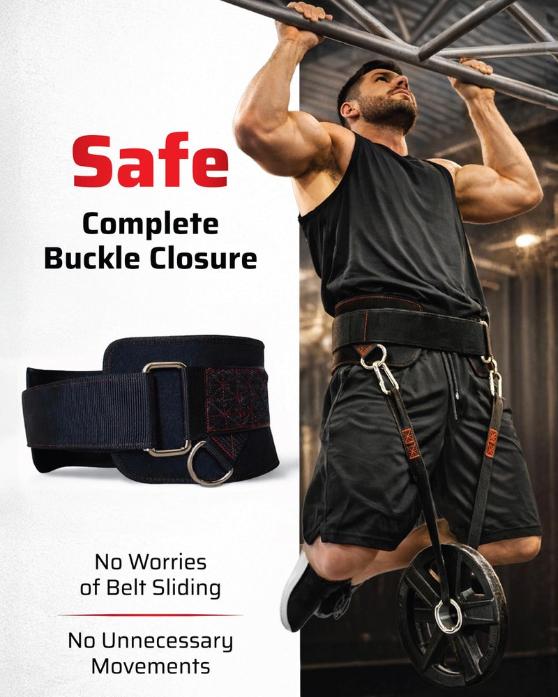 THEFITGUY Dip Belt with Strap â€“ No Slip Secure Closure | 250lb Heavy Duty | Belt Squat Attachment, Weighted Dips, Pull Ups | Structured Back Support | 45-Degree Angle Rings, 2 Snap Hooks Included - Image 4