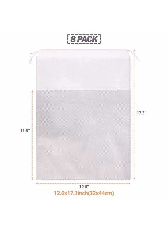 TENABORT 8 Pack Portable Shoe Bags for Travel Large Shoes Pouch Storage Organizer Clear Window with Drawstring for Men and Women White - Image 2