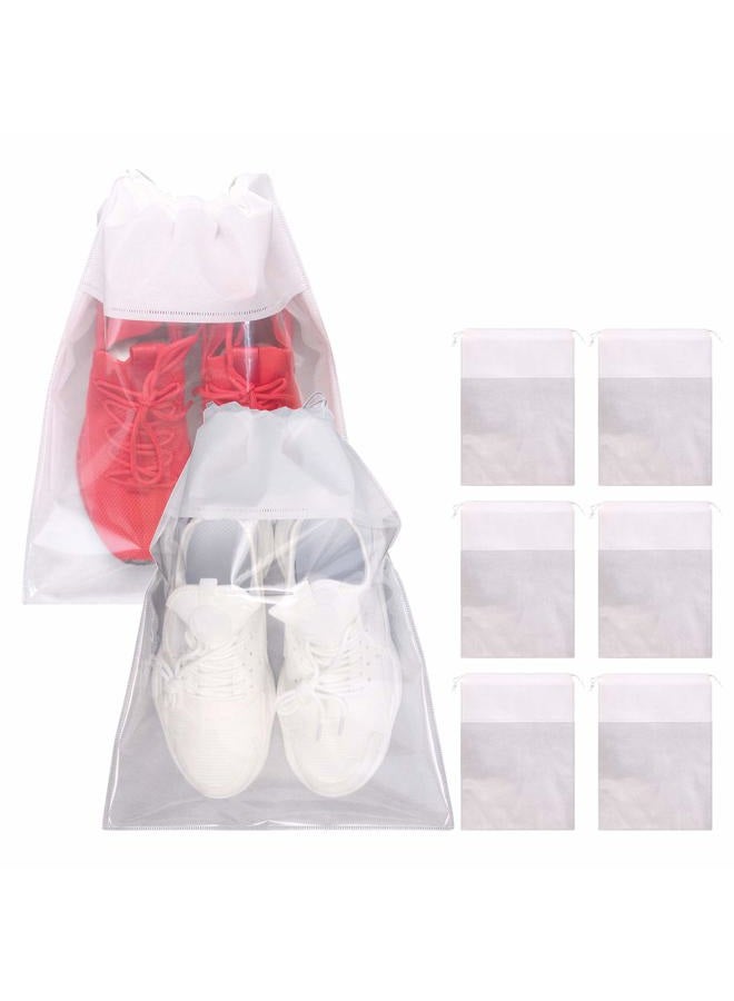 TENABORT 8 Pack Portable Shoe Bags for Travel Large Shoes Pouch Storage Organizer Clear Window with Drawstring for Men and Women White - Image 1