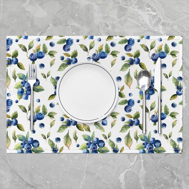 Homewish Watercolor Blueberry Placemats 12x18 Inch Set of 4 Outdoor Fruits Botanical Leaves Decor Place Mats for Kids Teens Adults Wild Plants Rustic Style Kitchen Mats for Dining Table - Image 2