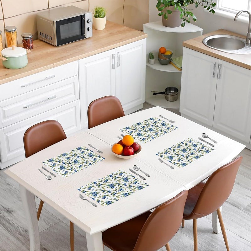 Homewish Watercolor Blueberry Placemats 12x18 Inch Set of 4 Outdoor Fruits Botanical Leaves Decor Place Mats for Kids Teens Adults Wild Plants Rustic Style Kitchen Mats for Dining Table - Image 3