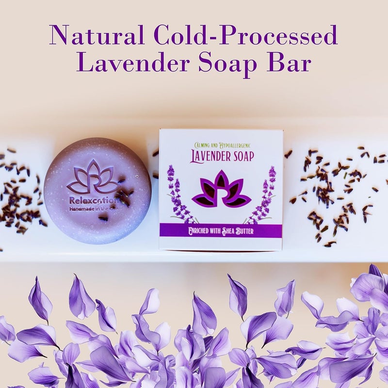 Relaxcation Natural Lavender Soap Bar with Essential Lavender Oil and Organic Shea Butter Organic Olive Coconut Oils Calming and Hypoallergeni Natural Cold Process Soap Handmade in USA - Image 3