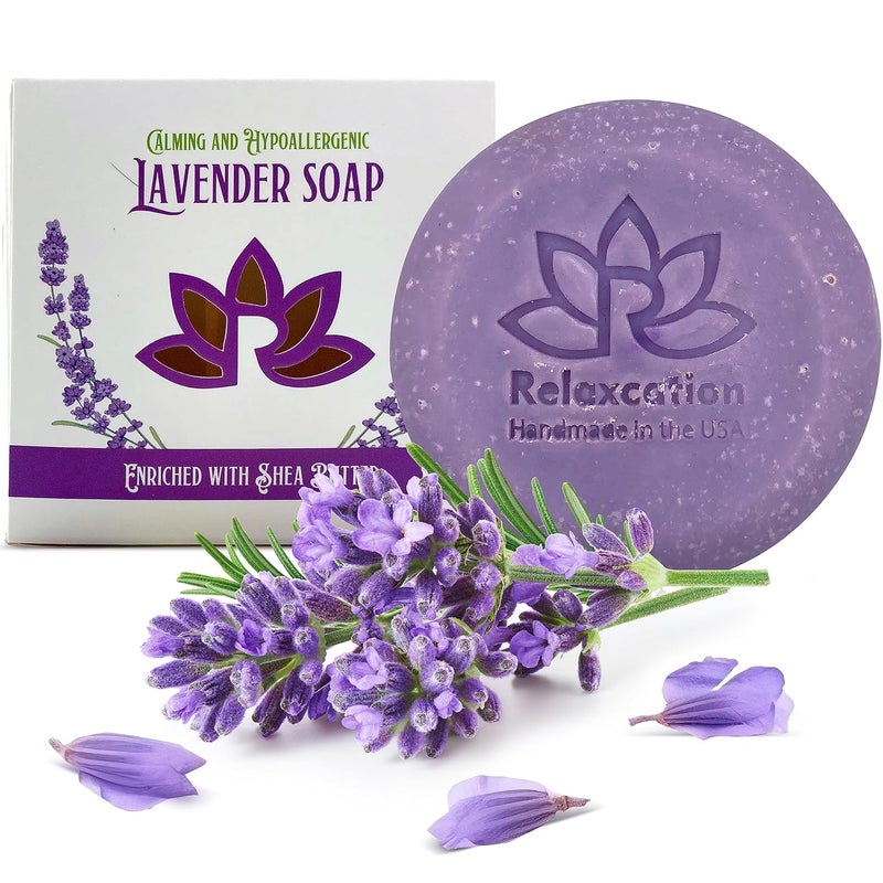 Relaxcation Natural Lavender Soap Bar with Essential Lavender Oil and Organic Shea Butter Organic Olive Coconut Oils Calming and Hypoallergeni Natural Cold Process Soap Handmade in USA - Image 5