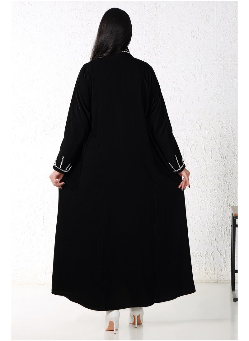 Gaiyda - Black abaya decorated with white embroidery on the front - Image 1