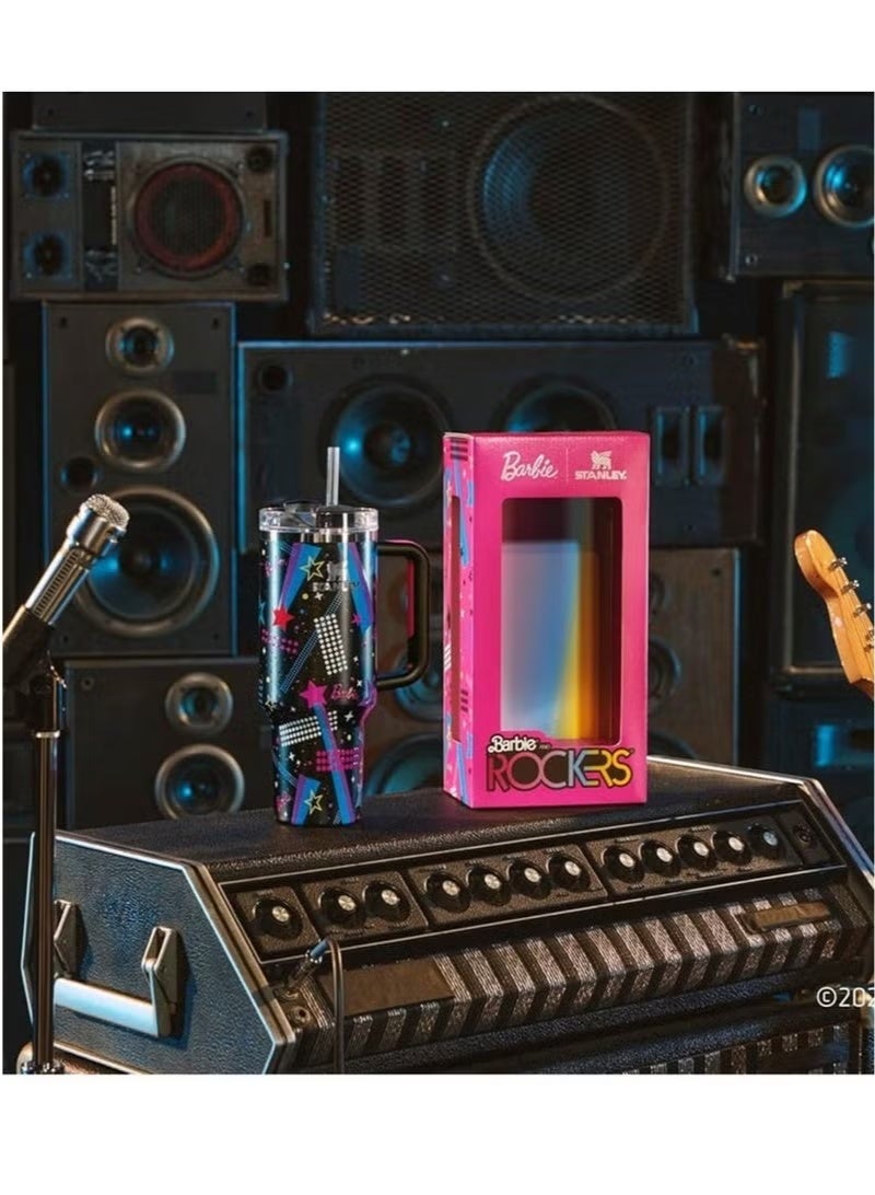 تويسو كوب باربي 80s Rockers Quencher سعة 40 أونصة - إصدار محدود من الفولاذ المقاوم للصدأ 304 معزول بمقبض، وقشة قابلة لإعادة الاستخدام وغطاء مقاوم للتسرب - كوب سفر مزدوج الجدار للمشروبات الساخنة والباردة - Image 2