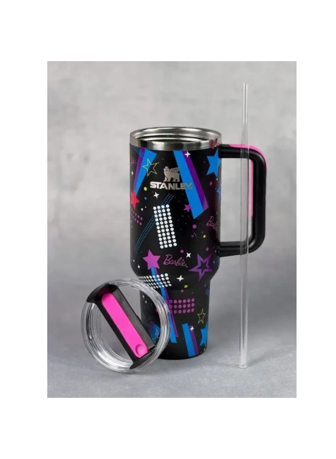 تويسو كوب باربي 80s Rockers Quencher سعة 40 أونصة - إصدار محدود من الفولاذ المقاوم للصدأ 304 معزول بمقبض، وقشة قابلة لإعادة الاستخدام وغطاء مقاوم للتسرب - كوب سفر مزدوج الجدار للمشروبات الساخنة والباردة - Image 5