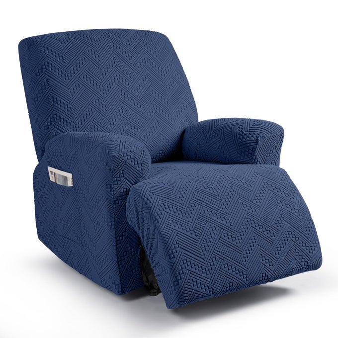 RECLINER SOFA COVERS RECLINER CHAIR COVERS RECLINER COVERS FOR RECLINING CHAIR WITH POCKETS WASHABLE FURNITURE PROTECTOR WITH ELASTIC BOTTOM 1 SEATER DARK BLUE