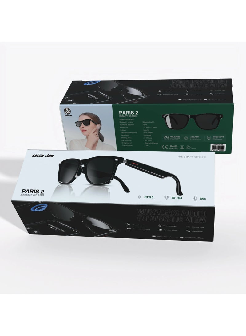 Paris 2 Smart Glass V5.3 Bluetooth / Call / Microphone / Play & Pause / Previous & Next / Voice Assistant / Function Button / Camera Click / 15m Bluetooth Distance - Black