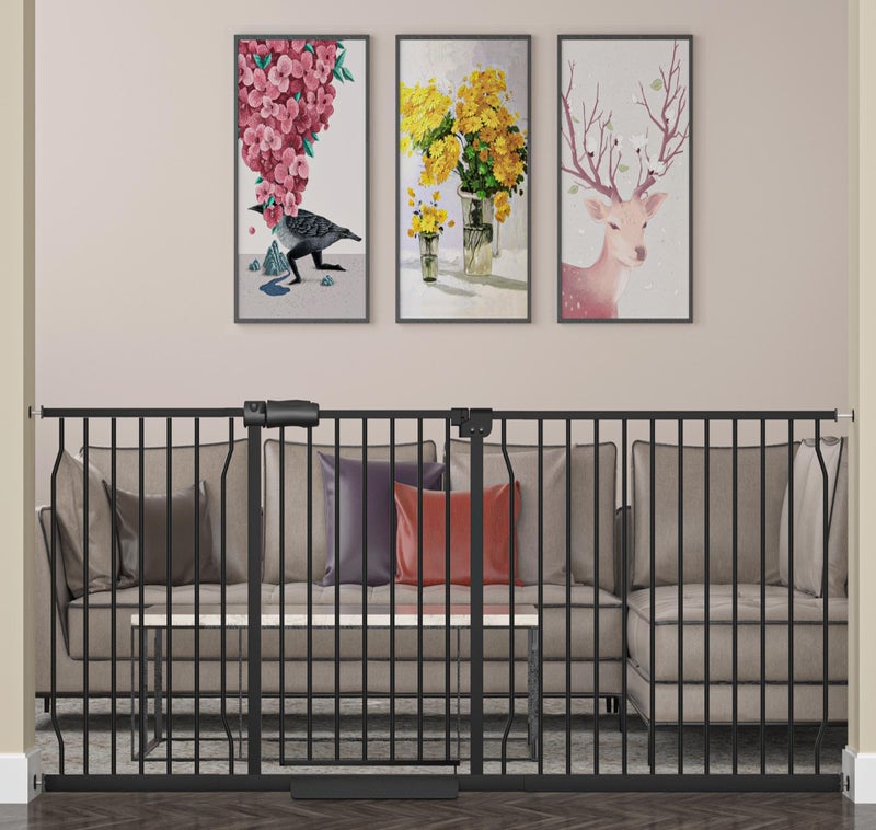 HOOOEN HOOOEN Extra Wide Baby Gate Extra Wide Pet Dog Gates for Stairs Doorways Black Metal Tension Indoor Safety Gates with Pressure Mount 7157638 Inch 