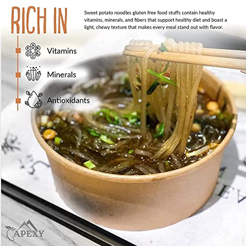 APEXY Sweet Potato Glass Noodles Straight Cut, Japchae Noodles, Korean Vermicelli Pasta, Fat-free and Gluten-free, 100% Sweet Potato Starch, No Additive, No Alum inside, 10.58oz (10.58 oz (Pack of 2)) - Image 5