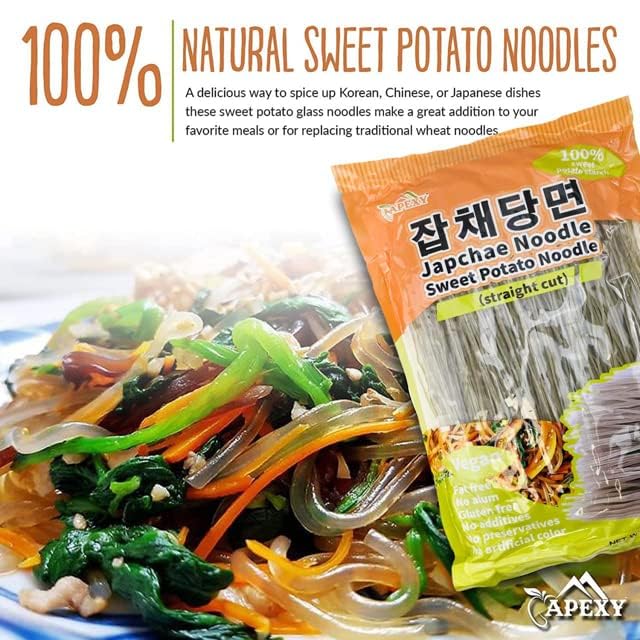 APEXY Sweet Potato Glass Noodles Straight Cut, Japchae Noodles, Korean Vermicelli Pasta, Fat-free and Gluten-free, 100% Sweet Potato Starch, No Additive, No Alum inside, 10.58oz (10.58 oz (Pack of 2)) - Image 3