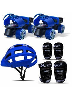 Jaspo Unisex Marshal Trainers Adjustable Inline_Skate_Wheel Roller Skates Combo (Skates + Helmet + Knee Guards & Elbow Guards) - For Age Groups 6 To 14 Years | Academy & School Level Skating, Blue  - Image 1