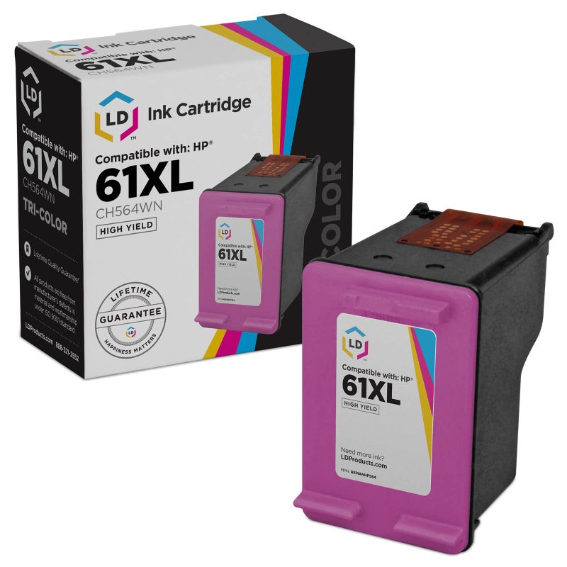 LD خراطيش حبر LD Products المعاد تصنيعها بديل لـ HP 61XL CH564WN عالية الإنتاجية (ملون) متوافقة مع طابعات HP التالية DeskJet 1000، 1010، 1050، 1510، 2050، 2510، 2540، 3000، 3050 - Image 1