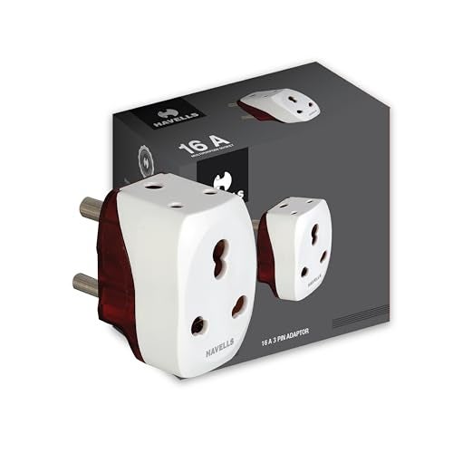 Havells هافيلز 6A/16A، 240V تيار متردد 3 دبابيس، محول نحاسي مطلي بالنيكل للاستخدام العادي، مقاوم للهب، مستقر للأشعة فوق البنفسجية لضمان السلامة أثناء نشوب الحرائق، التحلل الضوئي والتلف الفيزيائي، أبيض - Image 1