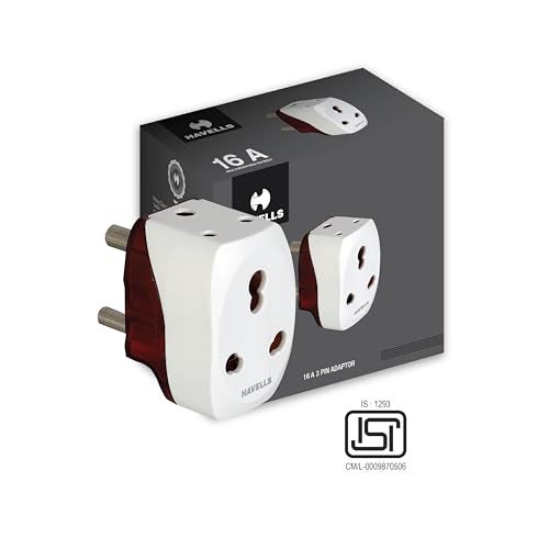 Havells هافيلز 6A/16A، 240V تيار متردد 3 دبابيس، محول نحاسي مطلي بالنيكل للاستخدام العادي، مقاوم للهب، مستقر للأشعة فوق البنفسجية لضمان السلامة أثناء نشوب الحرائق، التحلل الضوئي والتلف الفيزيائي، أبيض - Image 3