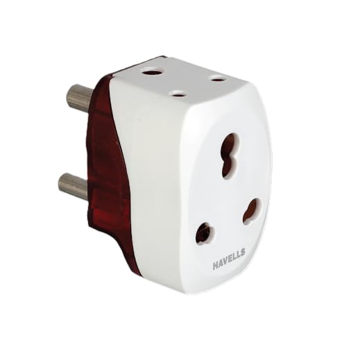 Havells هافيلز 6A/16A، 240V تيار متردد 3 دبابيس، محول نحاسي مطلي بالنيكل للاستخدام العادي، مقاوم للهب، مستقر للأشعة فوق البنفسجية لضمان السلامة أثناء نشوب الحرائق، التحلل الضوئي والتلف الفيزيائي، أبيض - Image 2