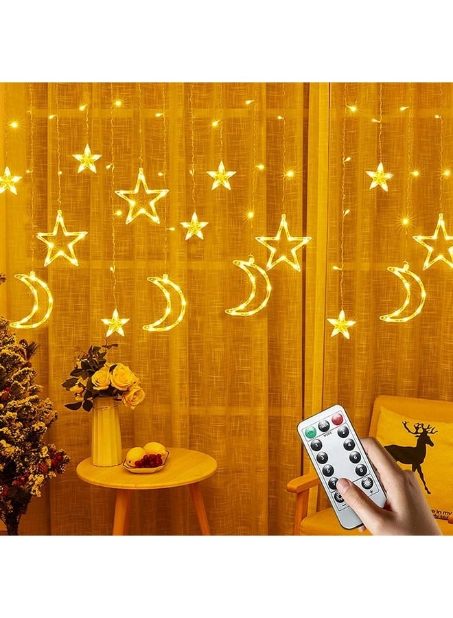 Tiokkss Ramadan Decorations Moon Star Curtain Lights, 3.5 m 138 LED Lights Ramadan Decorations for Home , LED Ramadan Lights, Star Moon Fairy Lights, Star Curtain, Warm White, LED Fairy Lights Star Moon - Image 1