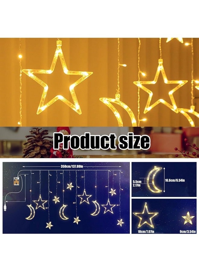 Tiokkss Ramadan Decorations Moon Star Curtain Lights, 3.5 m 138 LED Lights Ramadan Decorations for Home , LED Ramadan Lights, Star Moon Fairy Lights, Star Curtain, Warm White, LED Fairy Lights Star Moon - Image 2
