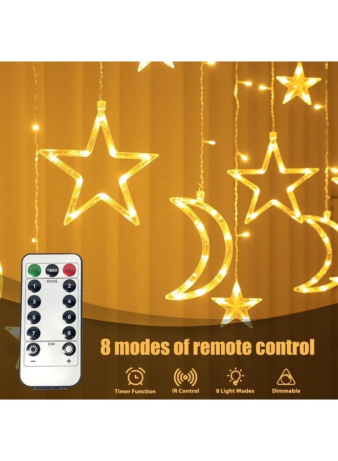 Tiokkss Ramadan Decorations Moon Star Curtain Lights, 3.5 m 138 LED Lights Ramadan Decorations for Home , LED Ramadan Lights, Star Moon Fairy Lights, Star Curtain, Warm White, LED Fairy Lights Star Moon - Image 5