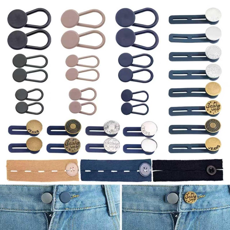 VYNFLICK Extender Button Set - Adjustable Elastic Jeans Extenders 37pcs No-Sew Waistband Adjuster for Pants Jeans Trousers Favors - Image 1