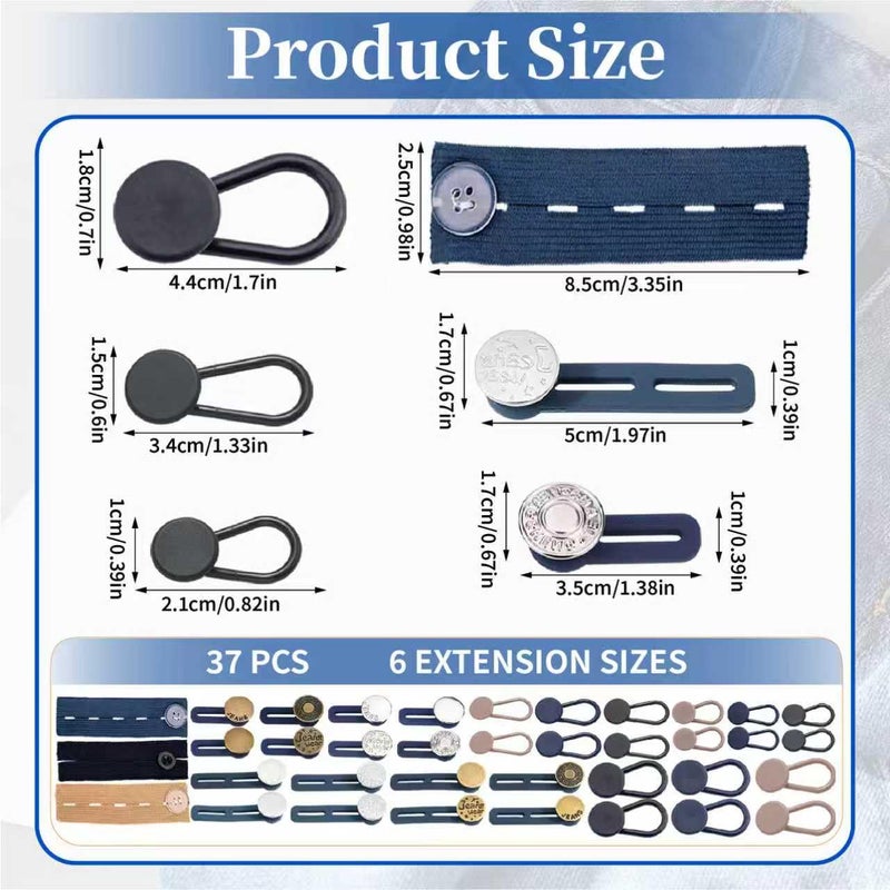VYNFLICK Extender Button Set - Adjustable Elastic Jeans Extenders 37pcs No-Sew Waistband Adjuster for Pants Jeans Trousers Favors - Image 2