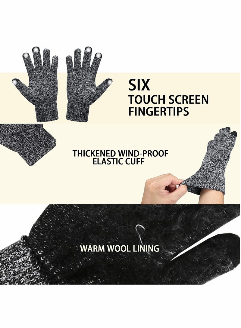 Winter Beanie Hat Scarf Touchscreen Gloves Set（Gray）  - Image 4