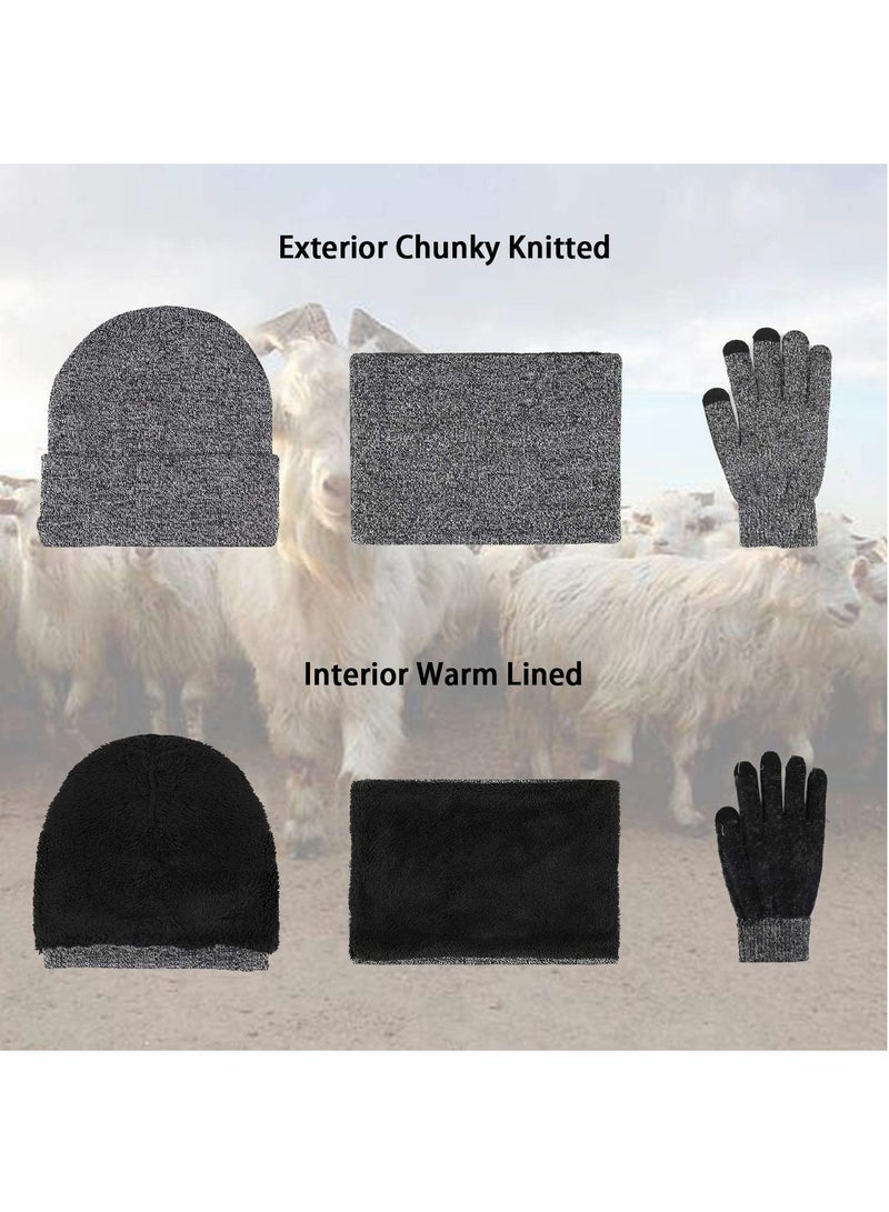 Winter Beanie Hat Scarf Touchscreen Gloves Set（Gray）  - Image 5